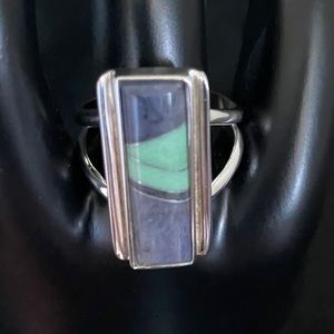 SS Ring with Light Violet and Light Green Inlays